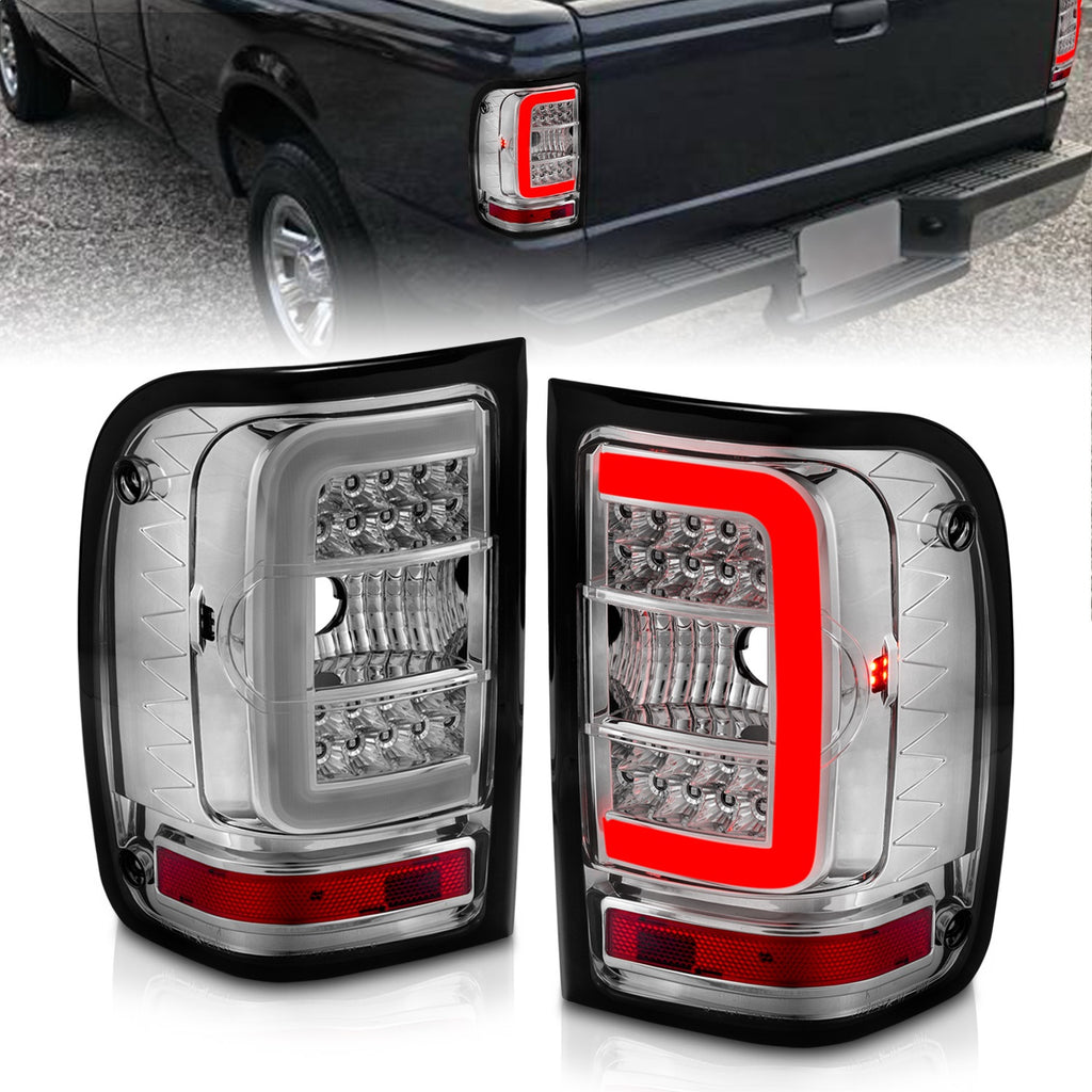 ANZO 311392 -  FITS: 2001-2011 Ford Ranger LED Tail Lights w/ Light Bar Chrome Housing Clear Lens