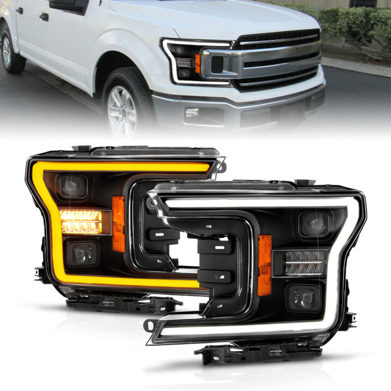 ANZO 111570 -  FITS: 18-20 Ford F-150 (w/o Fctry LED) Full LED Proj Headlights w/Light Bar Swtchbk Seq. Black w/Init