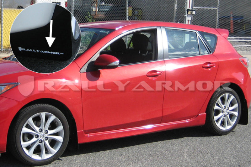 Rally Armor MF17-UR-BLK/WH FITS: 2010+ Mazda3/Speed3 UR Black Mud Flap w/ White Logo