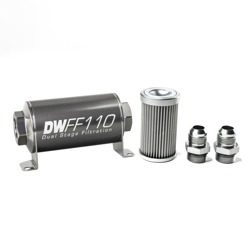 DeatschWerks 8-03-110-010K-10 - Stainless Steel 10AN 10 Micron Universal Inline Fuel Filter Housing Kit (110mm)