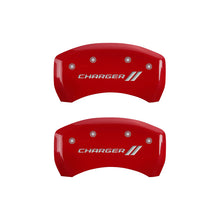 Load image into Gallery viewer, MGP 12162SCH1RD FITS 4 Caliper Covers Engraved Front &amp; Rear With stripes/Charger Red finish silver ch