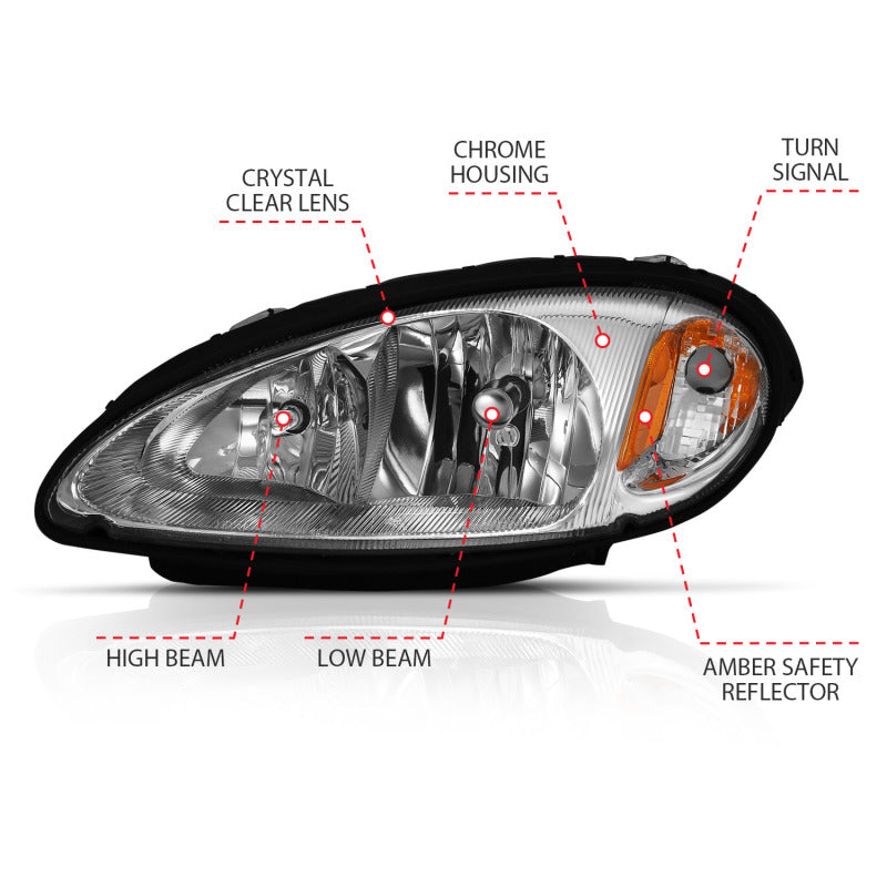 ANZO 111472 -  FITS: 2001-2005 Chrysler Pt Cruiser Crystal Headlight Chrome Amber (OE)