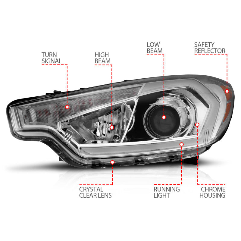 ANZO 2014-2016 Kia Forte Projector Headlights w/ Light Bar Chrome Housing