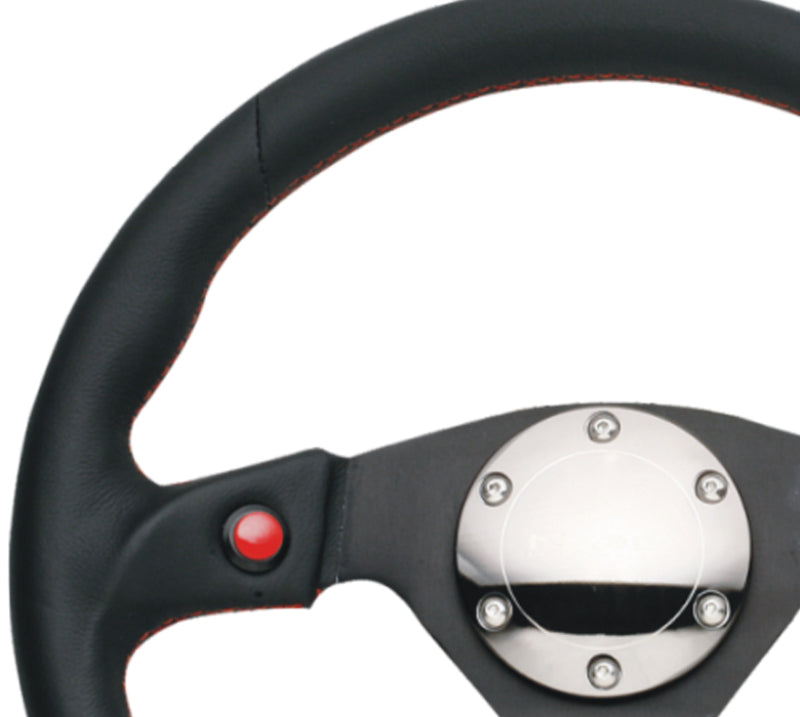 NRG RST-007R - Reinforced Steering Wheel (320mm) Blk Leather w/Dual Buttons