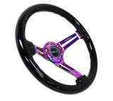 NRG RST-018BK-MC - Reinforced Steering Wheel (350mm / 3in. Deep) Blk Wood w/Blk Matte Spoke/Neochrome Center Mark