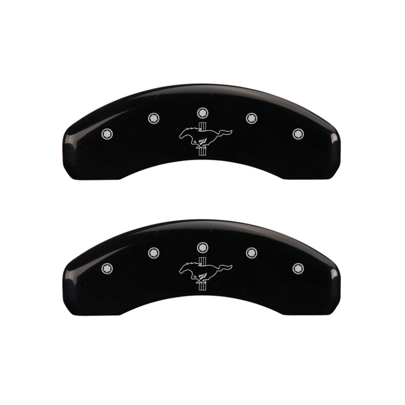 MGP 10202SMB2BK FITS 4 Caliper Covers Engraved Front 2015/Mustang Engraved Rear 2015/Bar & Pony Black finish slvr ch