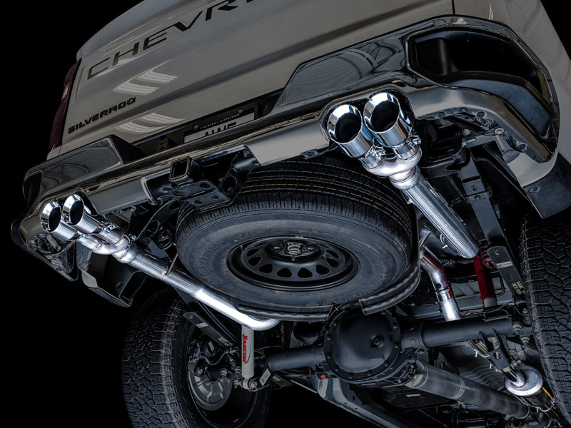AWE Tuning 3015-42201 FITS 4th Gen GM 1500 5.3L 0FG Catback Split Rear Exit (w/ Bumper Cutouts) - Quad Chrome Tips