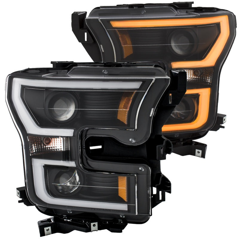 ANZO - [product_sku] - ANZO 2015-2017 Ford F-150 Projector Headlights w/ Plank Style Switchback Black w/ Amber - Fastmodz