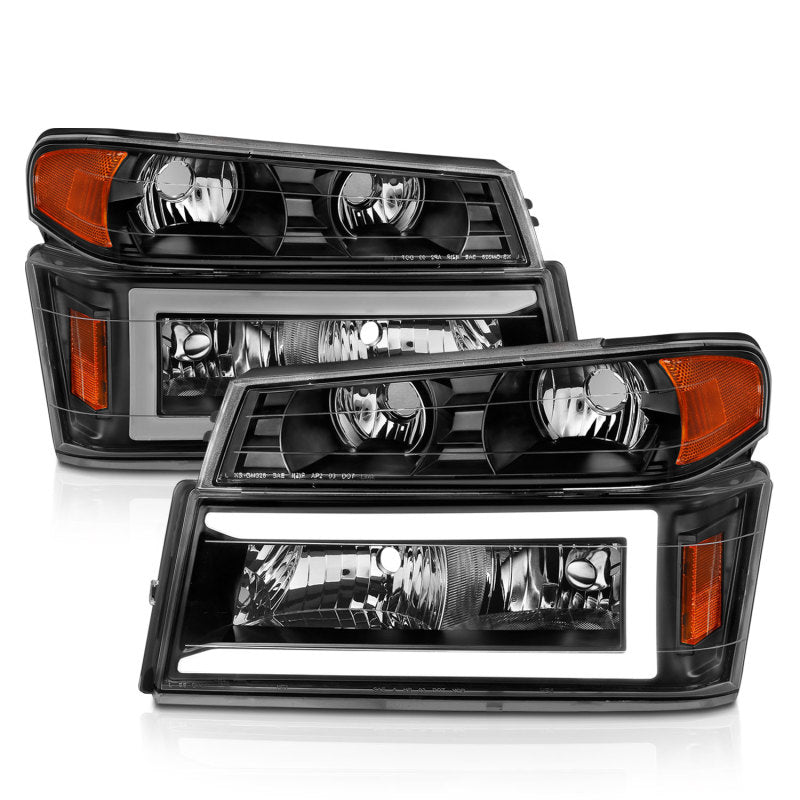 ANZO 111558 FITS 04-12 GM Colorado/Canyon/I-Series Crystal Headlightsw/ Light Bar Black Housing 4pcs