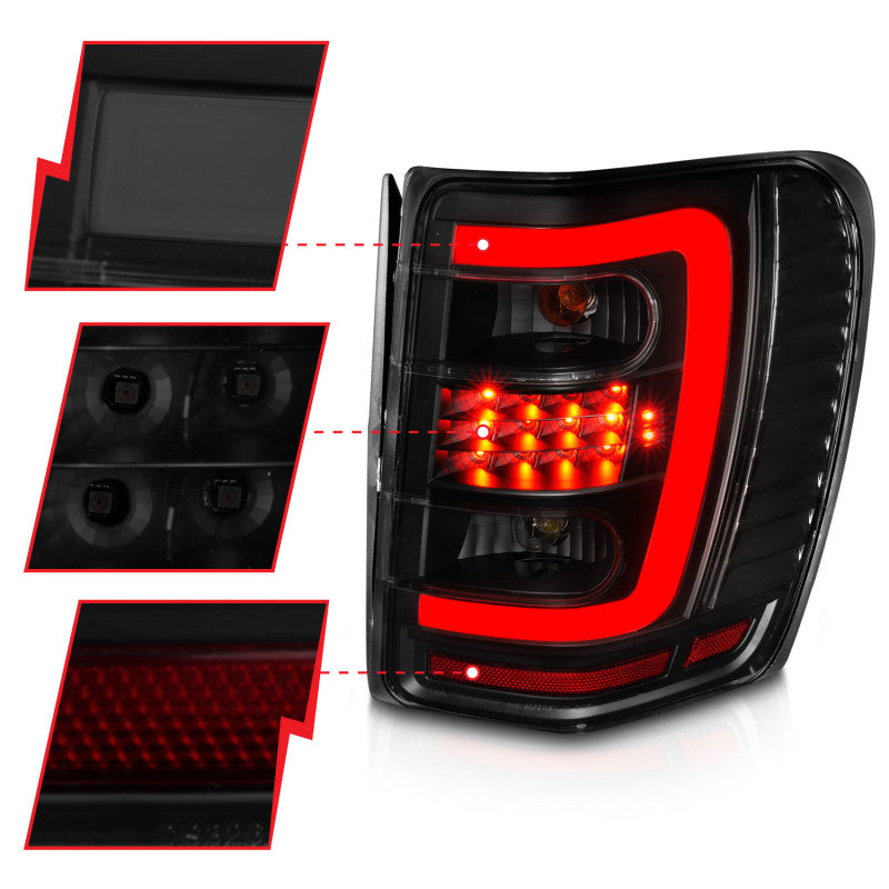 ANZO 311395 FITS 1999-2004 Jeep Grand Cherokee LED Tail Lights w/ Light Bar Black Housing Smoke Lens