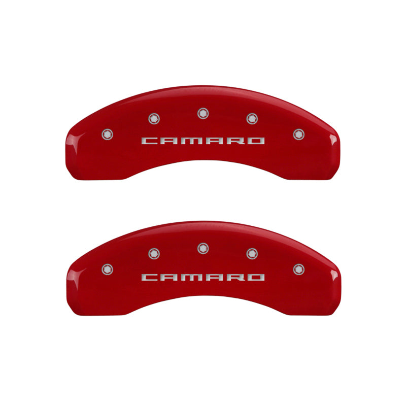 MGP 14036SCA5RD FITS 4 Caliper Covers Engraved Front & Rear Gen 5/Camaro Red finish silver ch