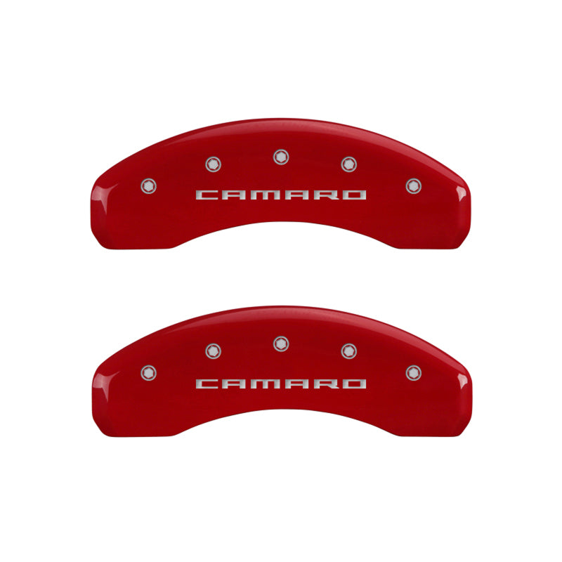 MGP 14240SCA5RD - 4 Caliper Covers Engraved Front & Rear Gen 5/Camaro Red finish silver ch