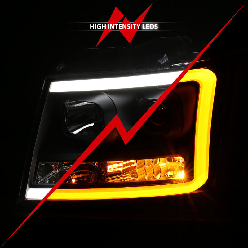 ANZO - [product_sku] - ANZO 07-14 Chevy Tahoe Projector Headlights w/ Plank Style Design Black w/ Amber - Fastmodz