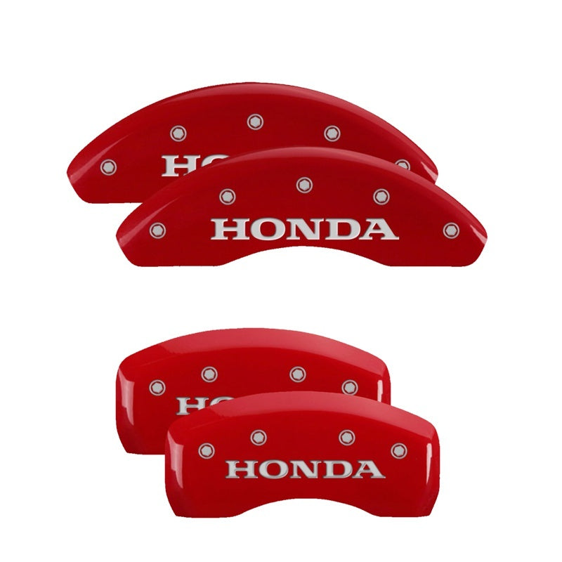 MGP 20218SHONRD - 4 Caliper Covers Engraved Front & Rear Honda Red finish silver ch