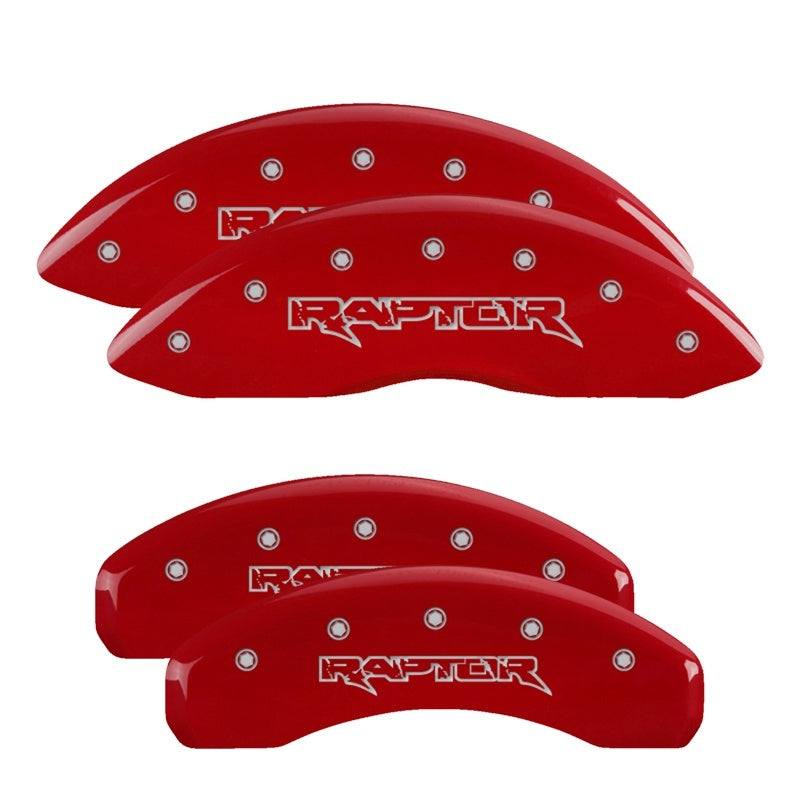 MGP 10219SRPTRD - 4 Caliper Covers Engraved Front & Rear Raptor Red finish silver ch