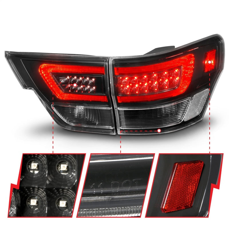 ANZO 311439 FITS 11-13 Jeep Grand Cherokee LED Taillights w/ Lightbar Black Housing/Clear Lens 4pcs