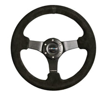 Load image into Gallery viewer, NRG RST-033BK-S - Reinforced Steering Wheel (330mm / 3in Deep) Blk Suede w/Criss Cross Stitch w/Blk 3-Spoke Center