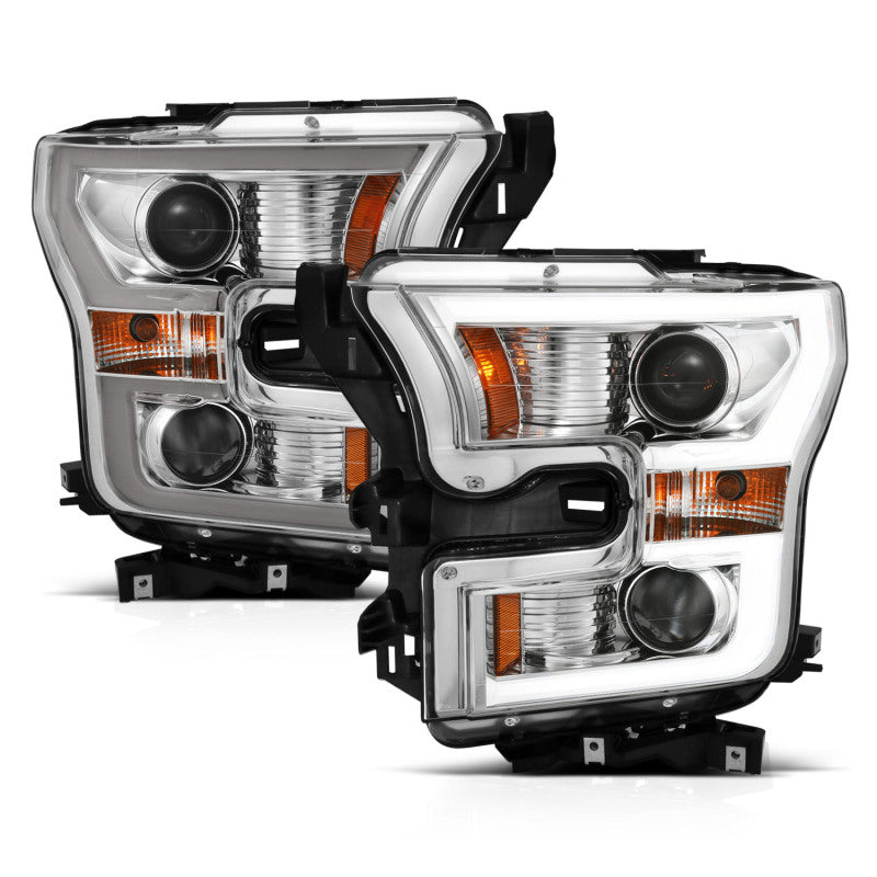 ANZO - [product_sku] - ANZO 2015-2017 Ford F-150 Projector Headlights w/ Plank Style Switchback Chrome w/ Amber - Fastmodz