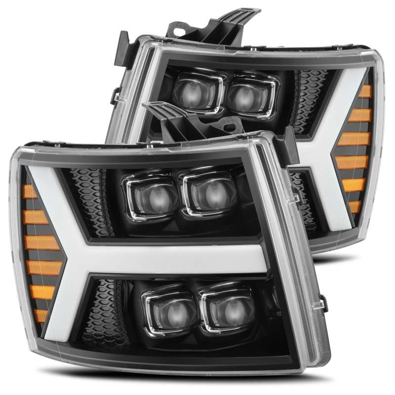 AlphaRex 880208 - 07-13 Chevy 1500HD NOVA LED Proj Headlights Plank Style Gloss Blk w/Activ Light/Seq Signal