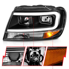 Load image into Gallery viewer, ANZO 111537 FITS 99-04 Jeep Grand Cherokee Crystal Headlightsw/ Light Bar Black Housing