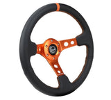 NRG RST-006OR - Reinforce Steering Wheel (350mm / 3in. Deep) Blk Leather, Orange Center Mark w/ Orange Stitching