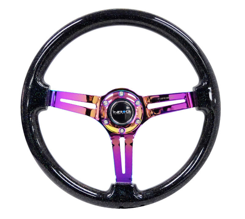 NRG RST-018BSB-MC - Reinforced Steering Wheel (350mm / 3in. Deep) Blk Multi Color Flake w/ Neochrome Center Mark