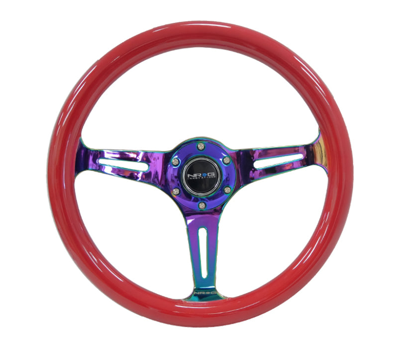 NRG ST-015MC-RD - Classic Wood Grain Steering Wheel (350mm) Red Grip w/Neochrome 3-Spoke Center