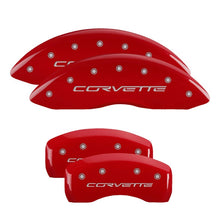 Load image into Gallery viewer, MGP 13008SCV6RD FITS 4 Caliper Covers Engraved Front &amp; Rear C6/Corvette Red finish silver ch