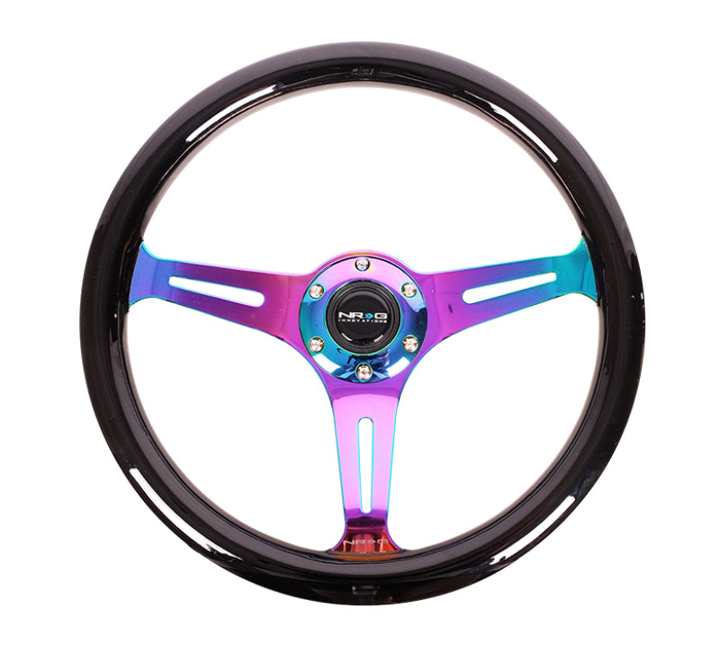 NRG ST-015MC-BK - Classic Wood Grain Steering Wheel (350mm) Black Paint Grip w/Neochrome 3-Spoke Center