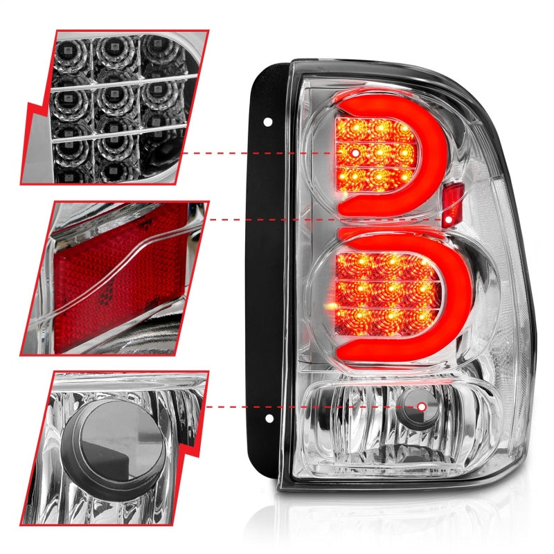 ANZO 311373 FITS 2002-2009 Chevrolet Trailblazer LED Tail Lights w/ Light Bar Chrome Housing Clear Lens