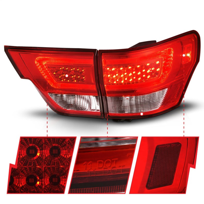 ANZO 311442 FITS 11-13 Jeep Grand Cherokee LED Taillights w/ Lightbar Chrome Housing Red/Clear Lens 4pcs