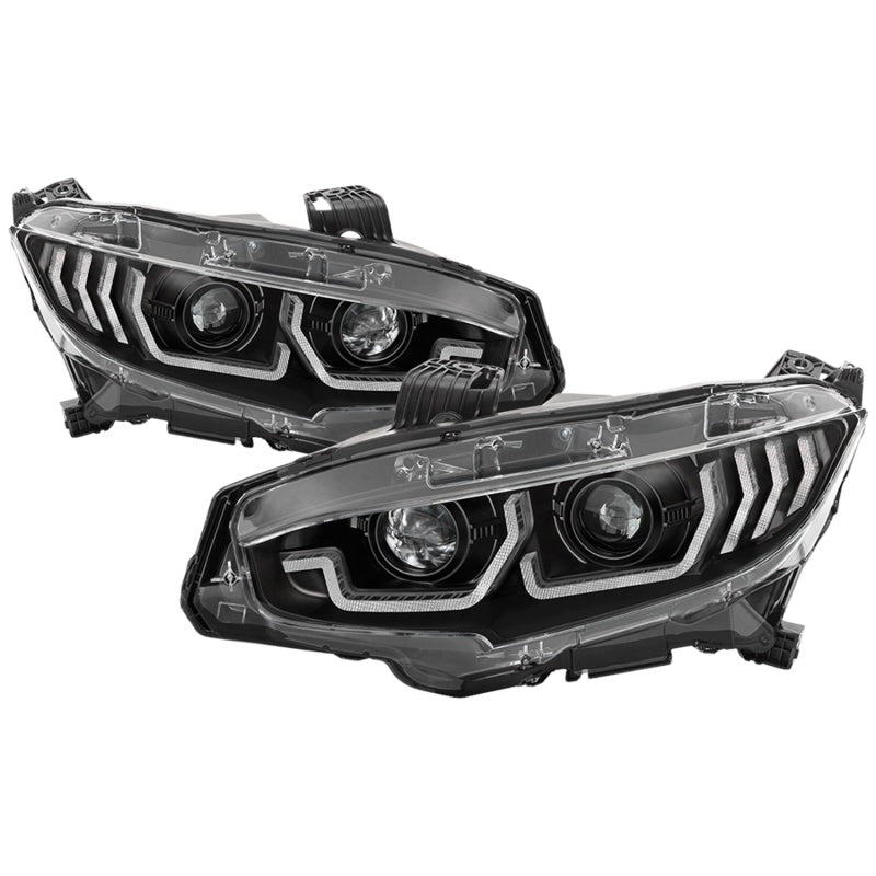 SPYDER 5086099 - Spyder 16-18 Honda Civic 4Dr w/LED Seq Turn Sig Lights Proj HeadlightBlackPRO-YD-HC16-SEQ-BK