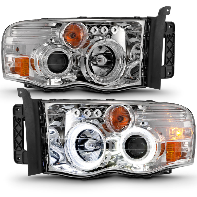 ANZO 111491 -  FITS: 2002-2005 Dodge Ram 1500 Projector Headlights w/ Halo Chrome Clear Amber