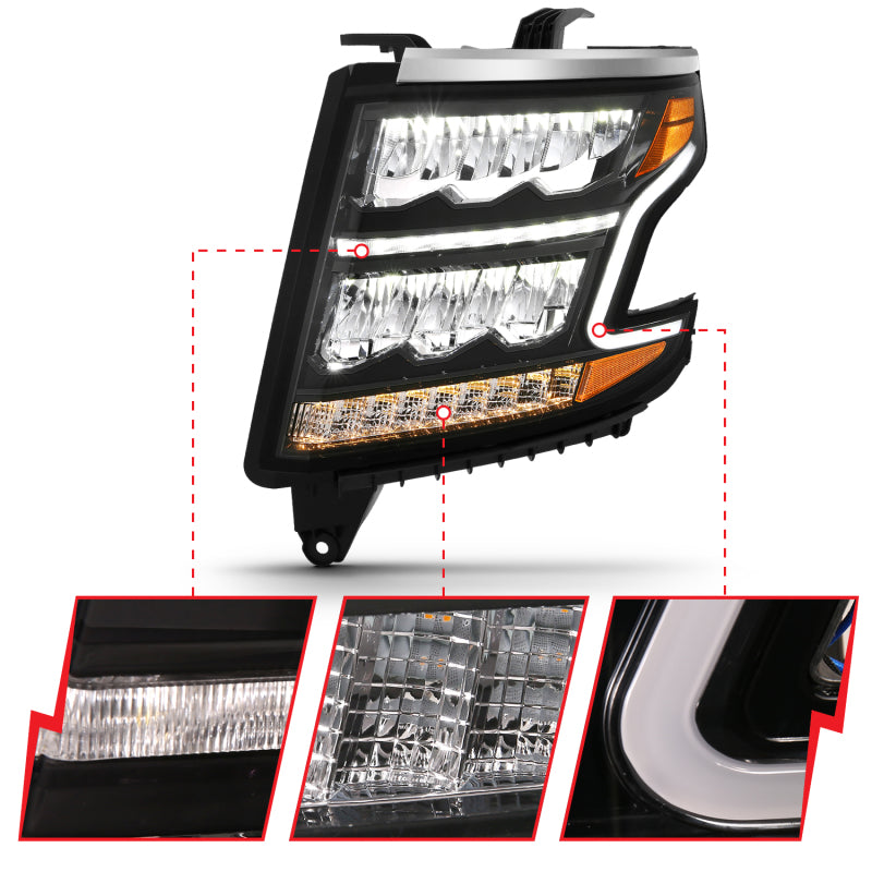 ANZO - [product_sku] - ANZO 15-20 Chevy Tahoe/Suburban LED Light Bar Style Headlights Black w/Sequential w/DRL w/Amber - Fastmodz