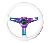 NRG ST-015MC-WT - Classic Wood Grain Steering Wheel (350mm) White Paint Grip w/Neochrome 3-Spoke Center