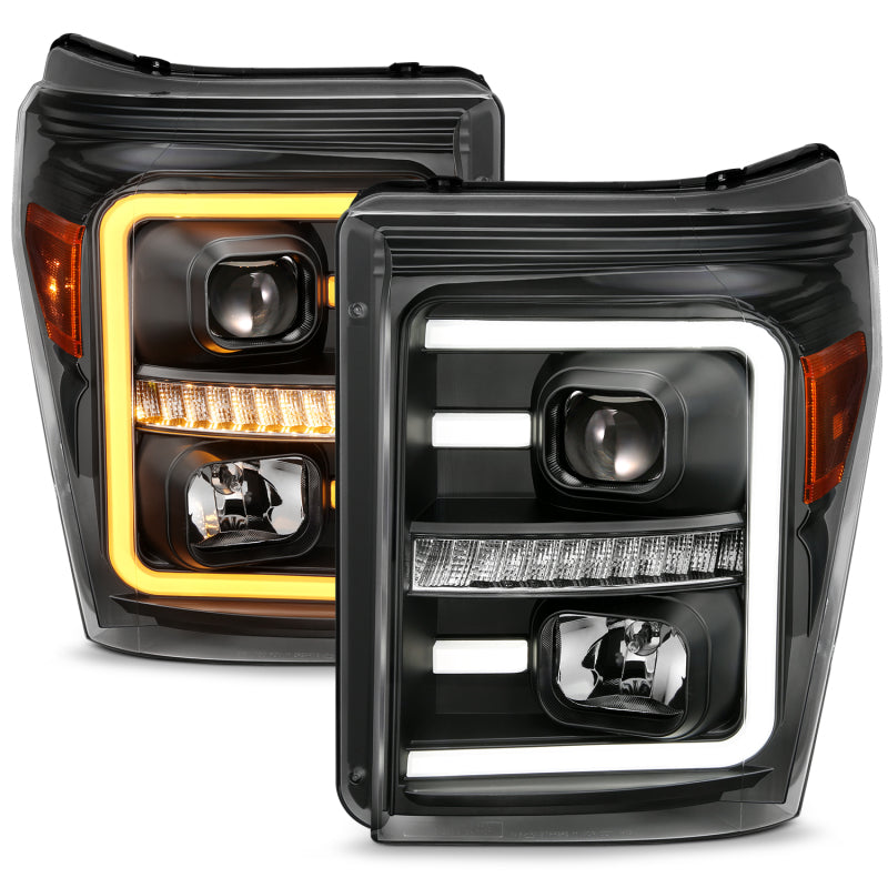 ANZO - [product_sku] - ANZO 2011-2016 Ford F250 Projector Headlights w/ Plank Style Switchback Black w/ Amber - Fastmodz