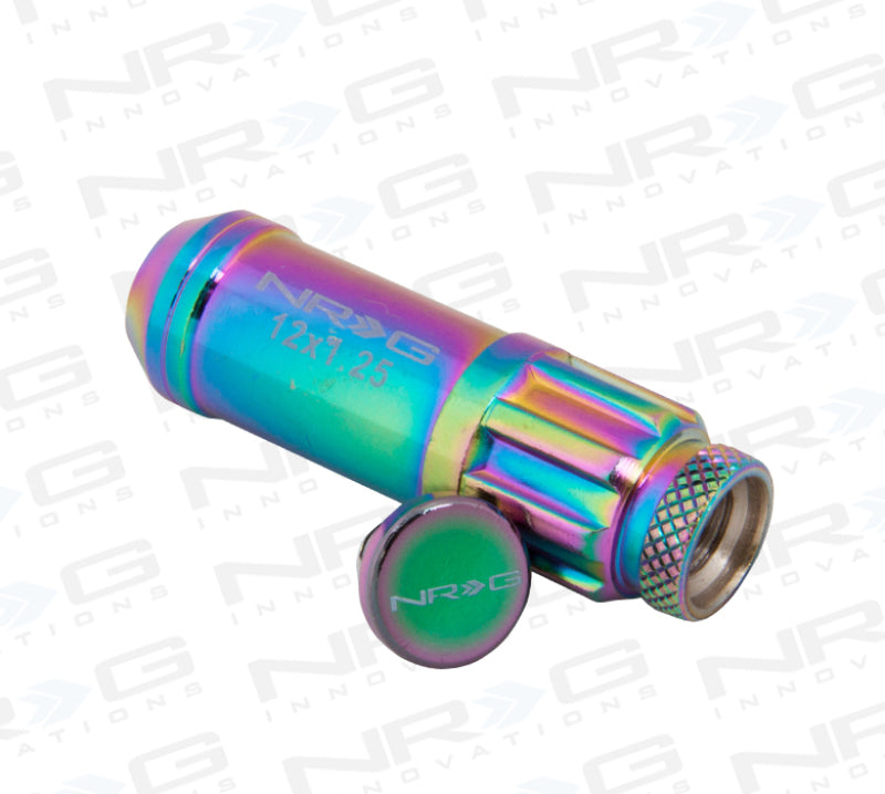 NRG 700 Series M12 X 1.25 Steel Lug Nut w/Dust Cap Cover Set 21 Pc w/Locks & Lock Socket - Neochrome - free shipping - Fastmodz