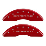 MGP 14241SCS5RD - 4 Caliper Covers Engraved Front Gen 5/Camaro Engraved Rear Gen 5/SS Red finish silver ch