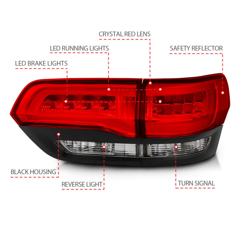 ANZO 311268 FITS 2014-2016 Jeep Grand Cherokee LED Taillights Red/Clear