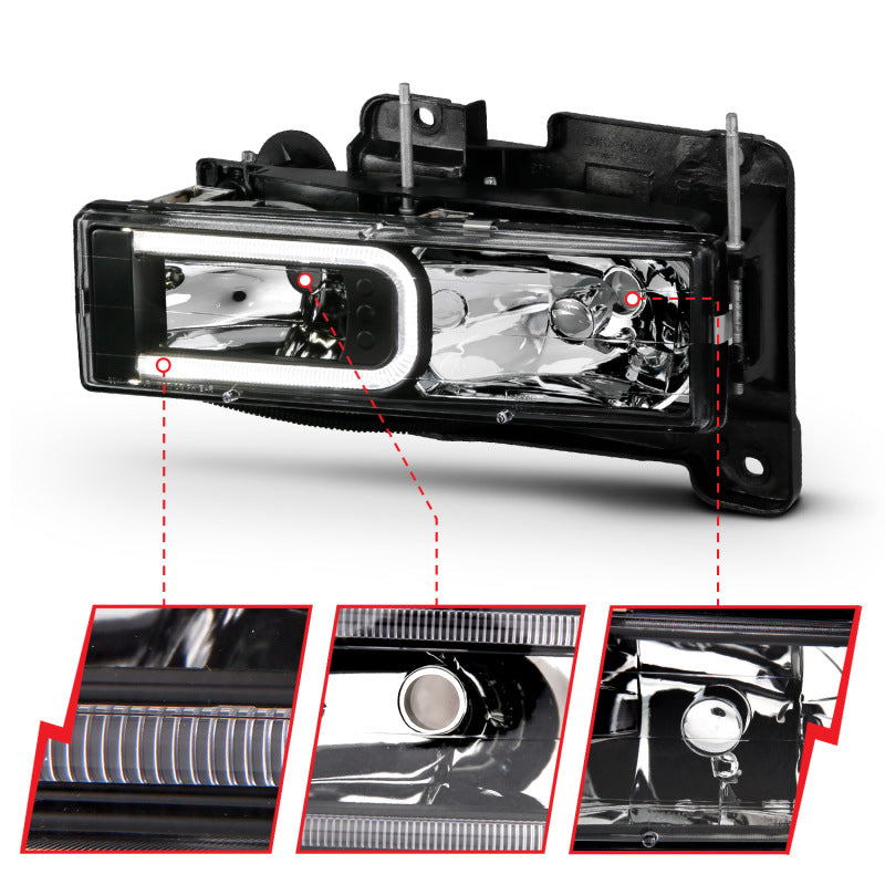 ANZO 111498 FITS 1999-2000 Cadillac Escalade Crystal Headlights Light Bar Black Housing (Pair)