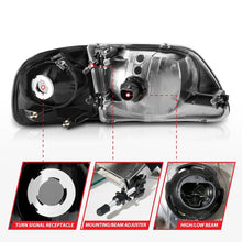 Load image into Gallery viewer, ANZO 111460 FITS 1997-2003 Ford F150 Crystal Headlight Black w/ Parking Light
