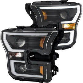ANZO - [product_sku] - ANZO 2015-2017 Ford F-150 Projector Headlights w/ Plank Style Switchback Black w/ Amber - Fastmodz