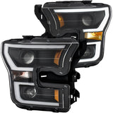 ANZO 111357 FITS: 2015-2017 Ford F-150 Projector Headlights w/ Plank Style Switchback Black w/ Amber