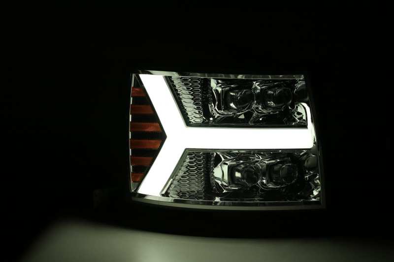 AlphaRex 880207 FITS 07-13 Chevy 1500HD NOVA LED Proj Headlights Plank Style Chrm w/Activ Light/Seq Signal