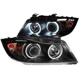 ANZO - [product_sku] - ANZO 2006-2008 BMW 3 Series E90-E91 Projector Headlights w/ Halo w/ LED Bar Black (CCFL) - Fastmodz