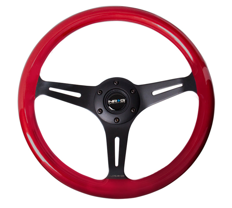 NRG ST-015BK-RD - Classic Wood Grain Steering Wheel (350mm) Red Pearl/Flake Paint w/Black 3-Spoke Center
