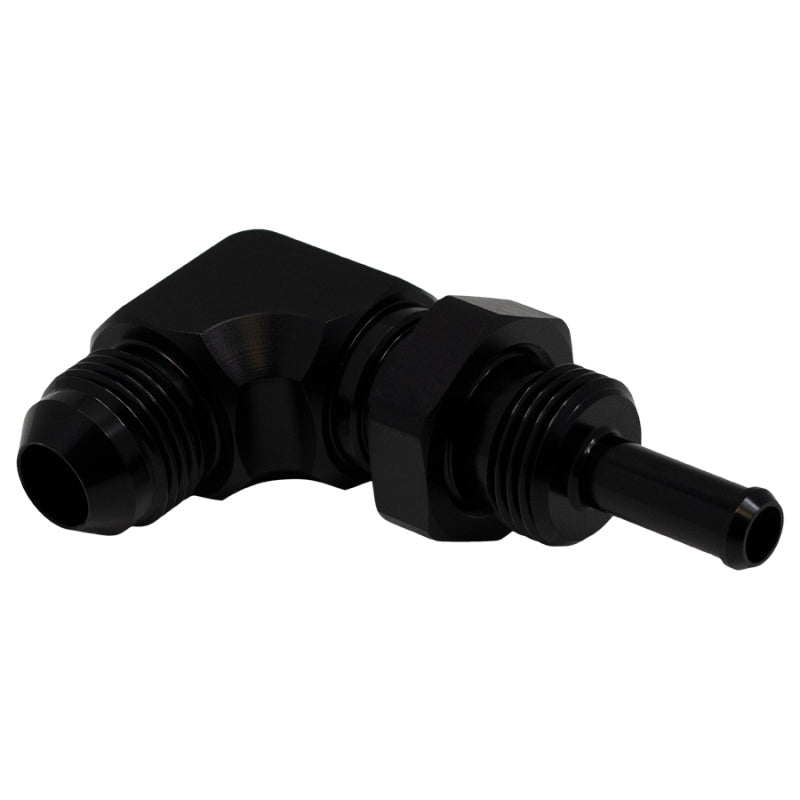 DeatschWerks 6-02-0713-B FITS 8AN Male Flare to 5/16in Male Barb Bulkhead Adapter 90-DegreeAnodized Matte Black