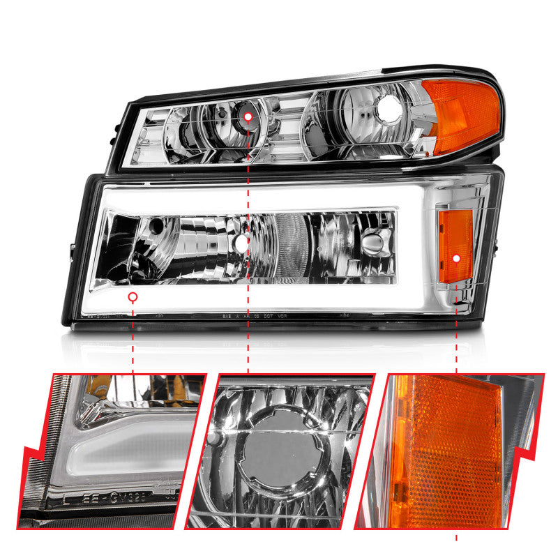 ANZO 111559 FITS 04-12 GM Colorado/Canyon/I-Series Crystal Headlightsw/ Light Bar Chrome Housing 4pcs