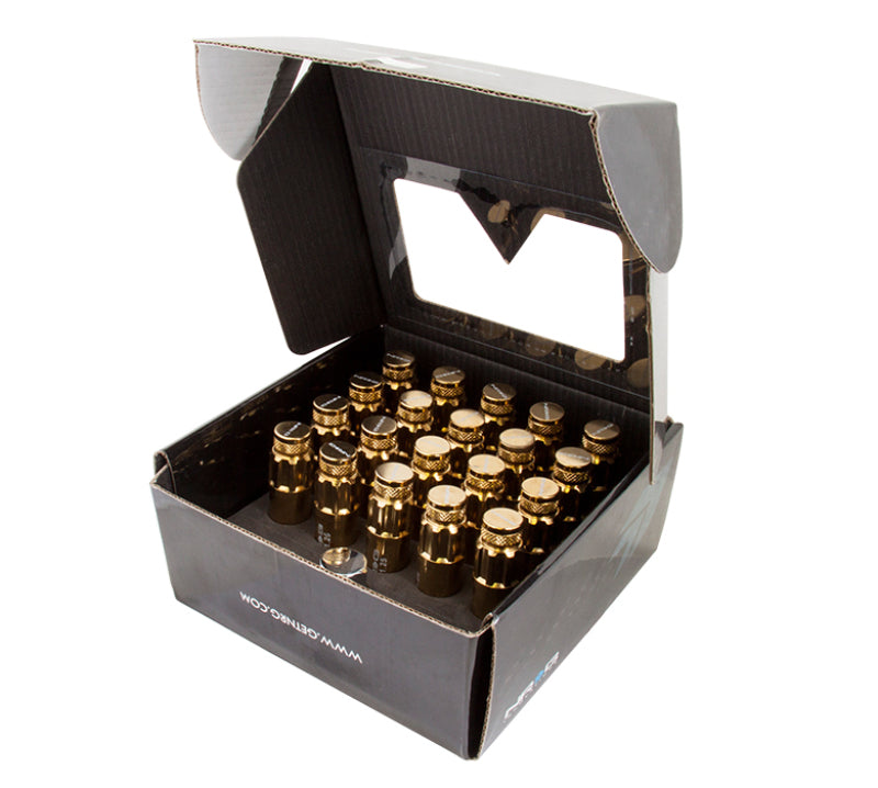 NRG LN-LS700CG-21 - 700 Series M12 X 1.5 Steel Lug Nut w/Dust Cap Cover Set 21 Pc w/Locks & Socket Chrome Gold