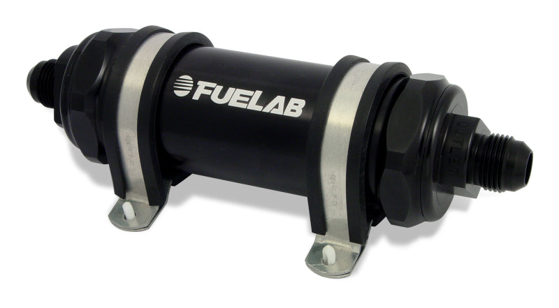 Fuelab 82801-1 - 828 In-Line Fuel Filter Long -6AN In/Out 10 Micron Fabric Black